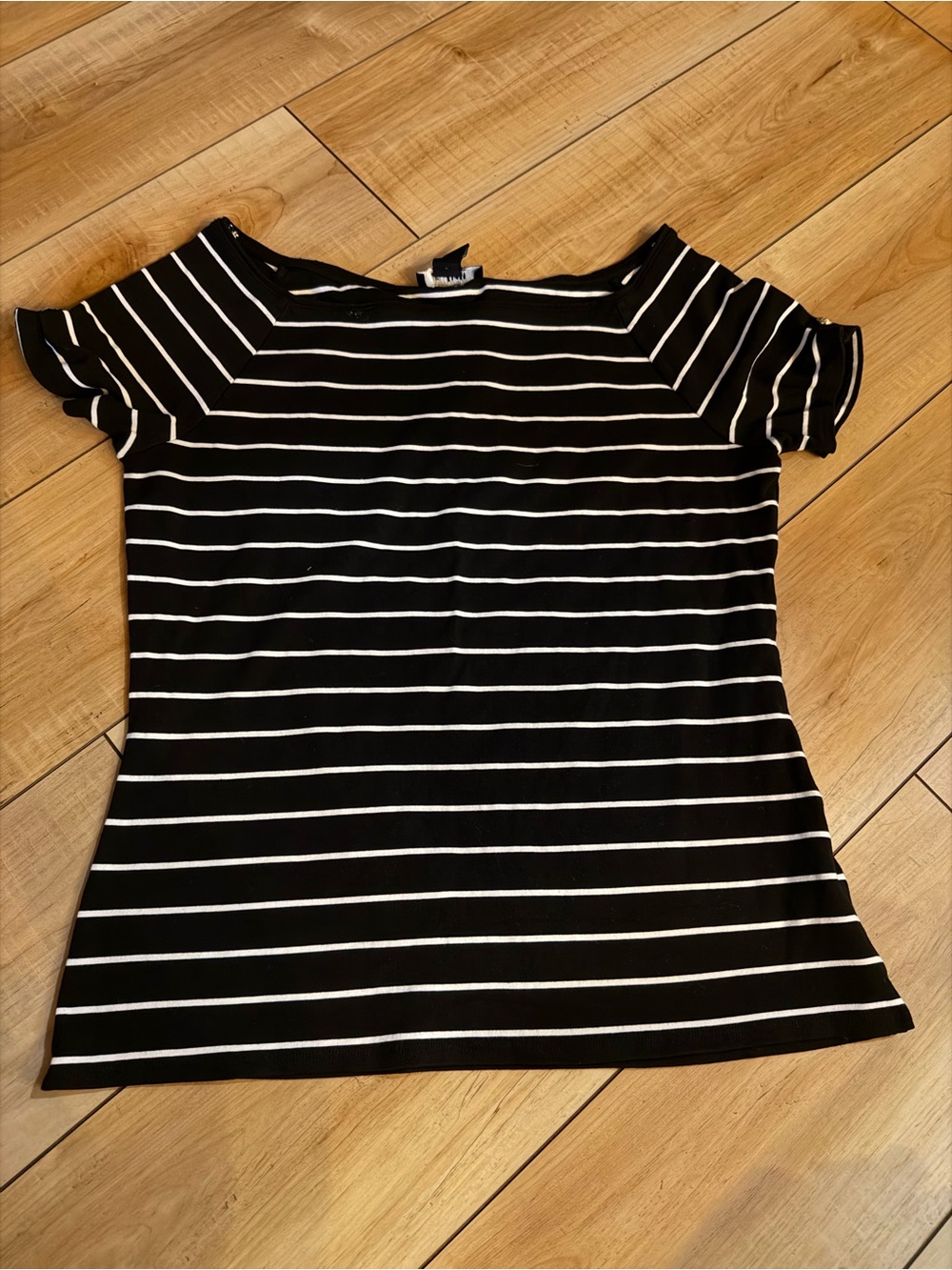 White House Black Market Boatneck Black and White Striped Women’s Top